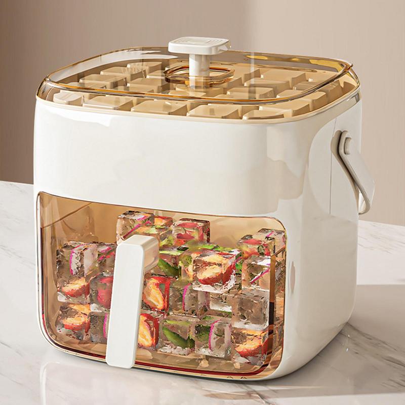 Ice Trays Press Ice Cubse Tray With Lid And Bin Press Non-Stick Iced Bucket Easy Release Kitchen Gadgets For Freezer Home &
