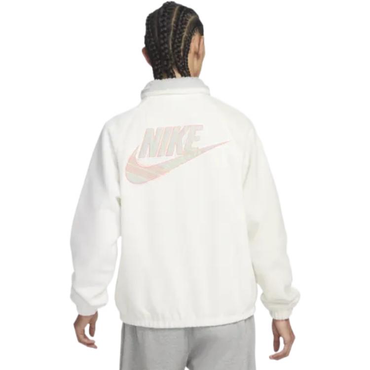 Nike Sportovní oblečení Logo Vyšívaná Bunda s Fleecovým Límcem Pánská svrchní oděv Bílá FB1827-133