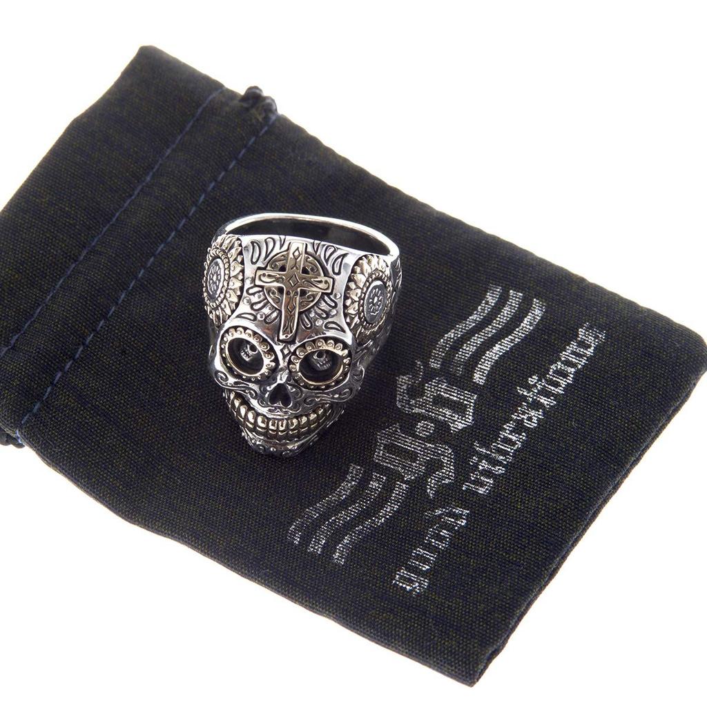 Silver 925 Mexican Skull Ring Size 23 Cross Brass Skeleton Skull Ring [goodvibrations] [778_23svr_2]