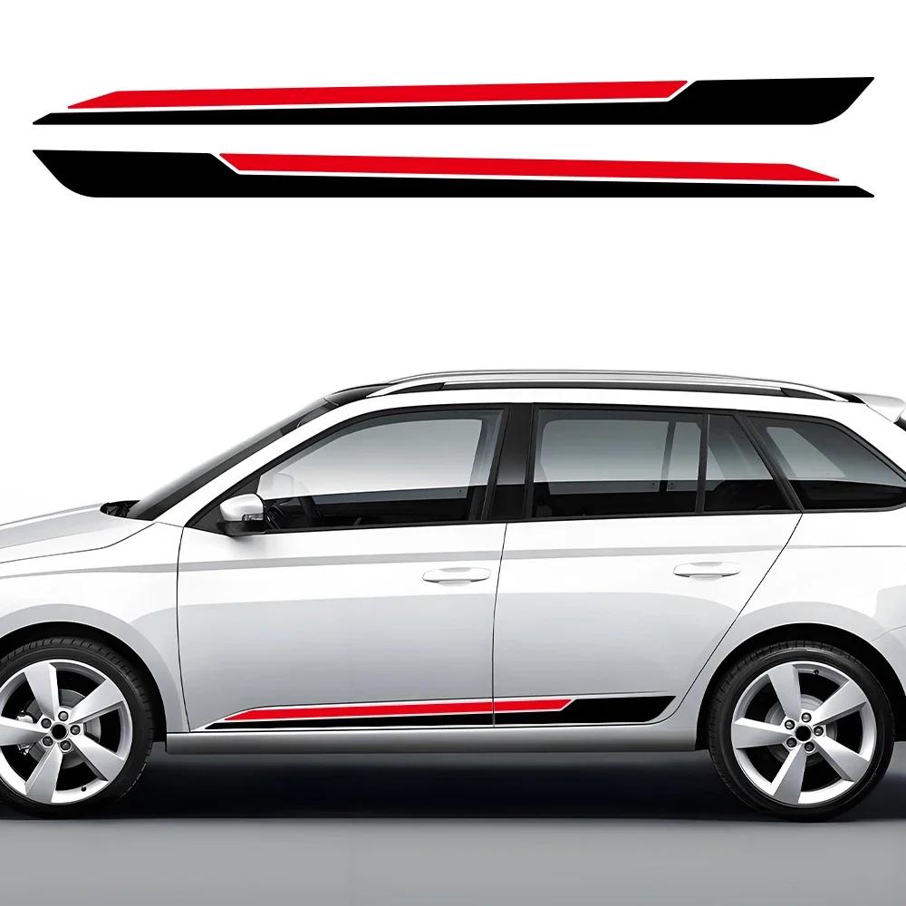 2PCS Car Long Striped Door Side Skirts Stickers Car Vinyl Decals Car Body Decoration Stickers Accessories For Skoda Fabia MK3