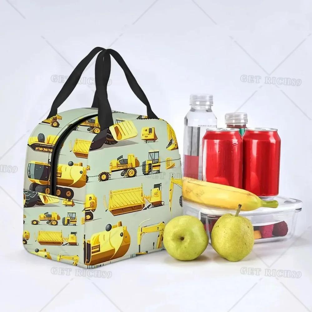 Construction Machinery and Equipment Set Insulated Lunch Bag for Women Men Cars Reusable Lunch Box for Office Work Picnic Beach