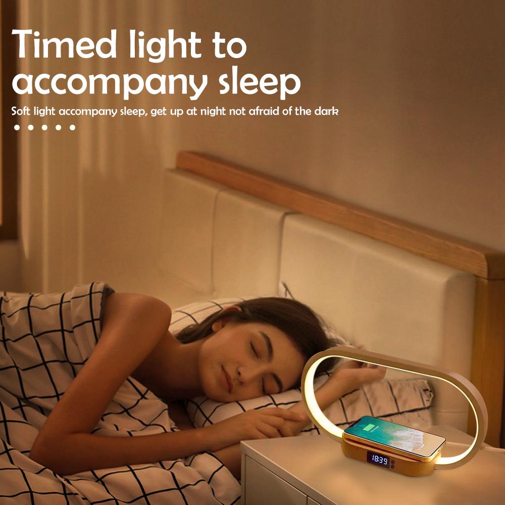 Bedside Night Light with Alarm Clock For Bedroom Touch Lamp with Wireless Charger Dimmable Wake Up Light For Birthday Gifts