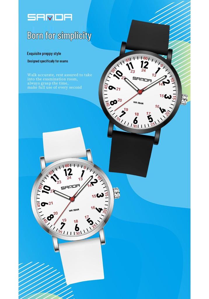 Sanda Fashion Slim Waterproof Sports Quartz Watch for Men & Women - Exam-Friendly, Fresh & Simple Design.