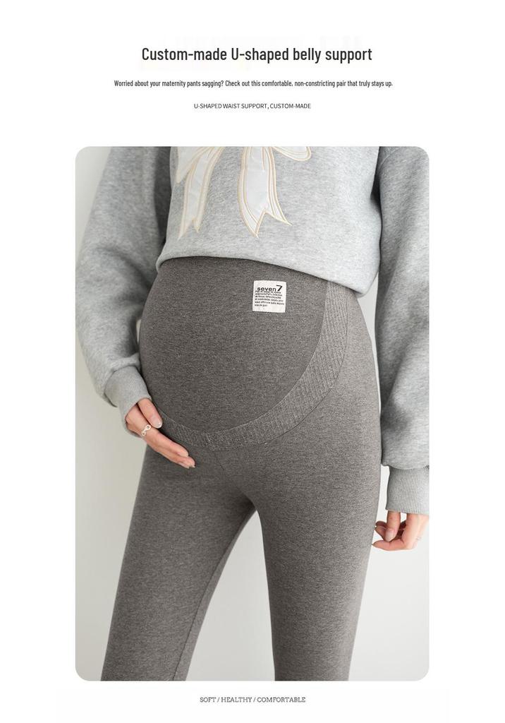 Plus Size Adjustable Maternity Leggings with Belly Support and Fleece for Spring, Autumn, and Winter