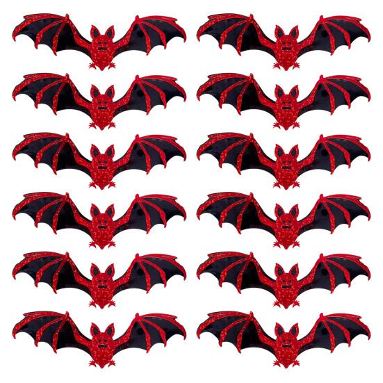 12 Pcs Halloween Bat Wall Sticker Decorations Large Hollow Out Bats Wall Decals for Wall Glass Mirror Living Room Decor