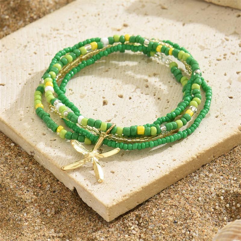 Colorful Starfish Pendant Rice Beads Beaded Anklet for Women Summer Fashion Multi-layer Bracelet Anklet Bohemian Leg Jewelry