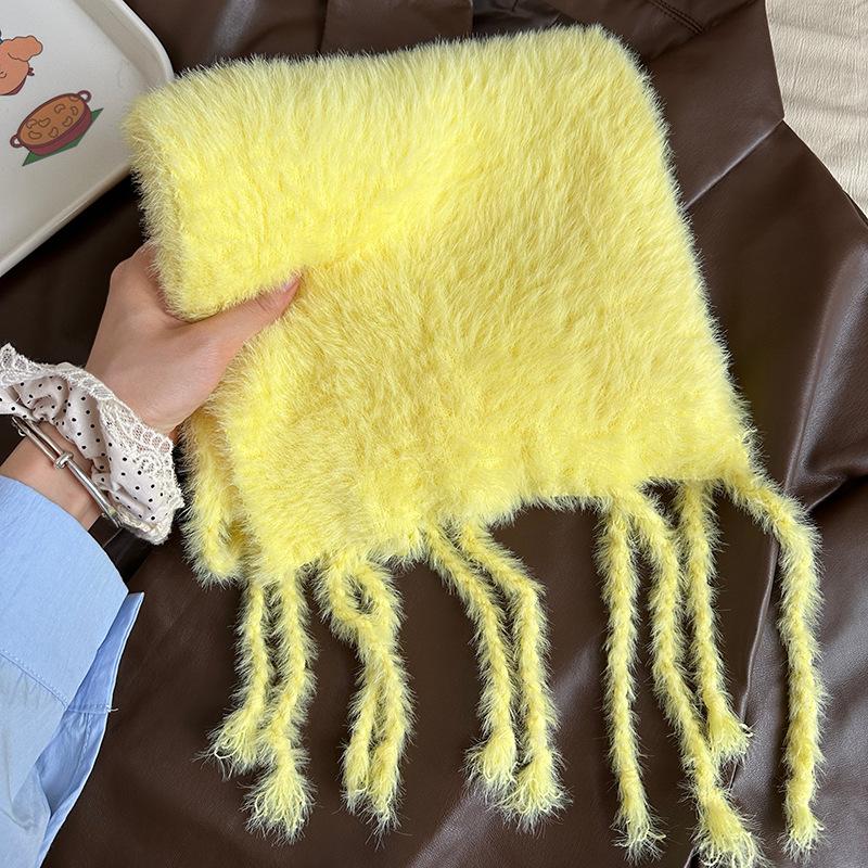 Luochi Knitting~Candy Color Plush Scarf: Soft, Skin-Friendly, Warm Tassels & Braids, Versatile Winter Neck Warmer for Women.