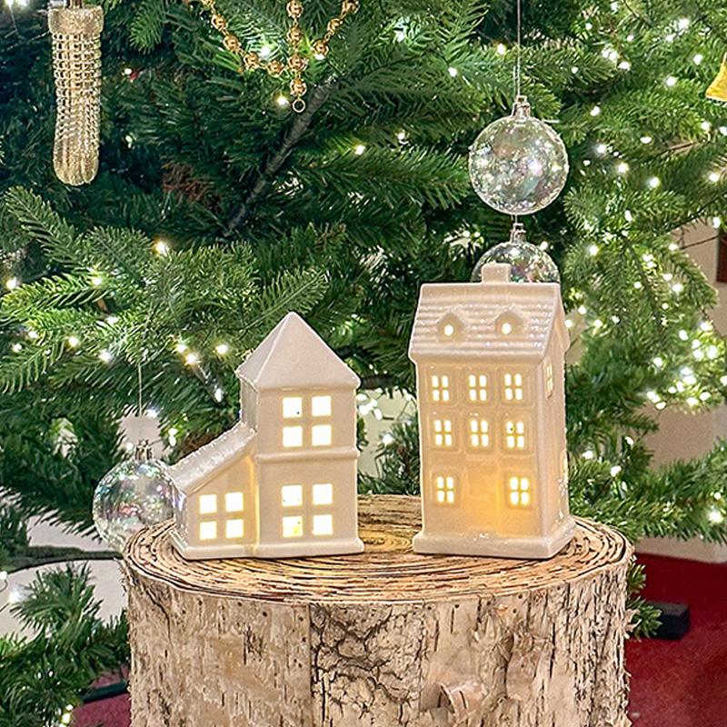 Ceramic Led Night Lights Winter White Snow House Miniature Lamp Christmas Festive Atmosphere Decorative Ornaments Crafts Gifts