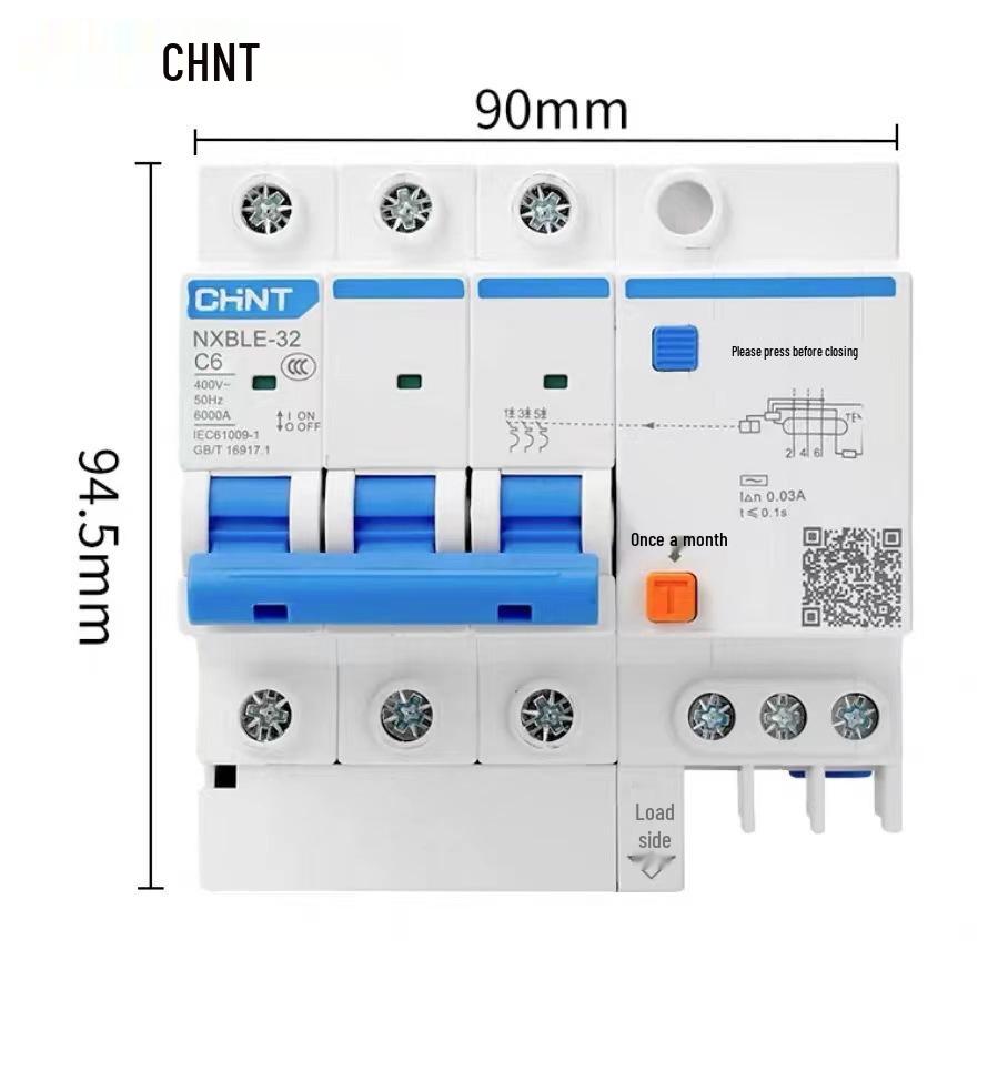 Chint 2P MCB Circuit Breaker with Air Switch, 220V RCD, 32A/63A, for Three-Phase Household Electrical Protection