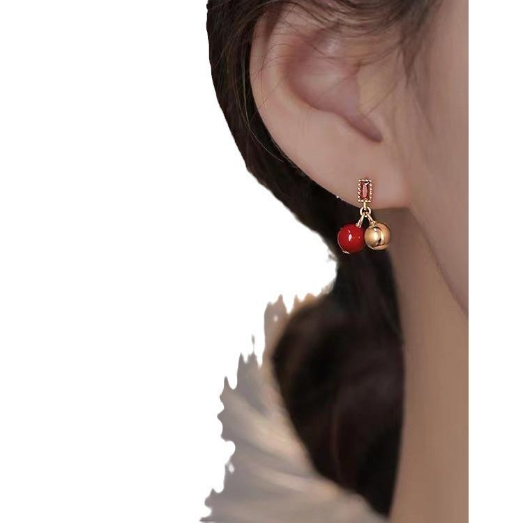 2023 High-End 925 Silver Red Bean Stud Earrings for Women - New Year Style