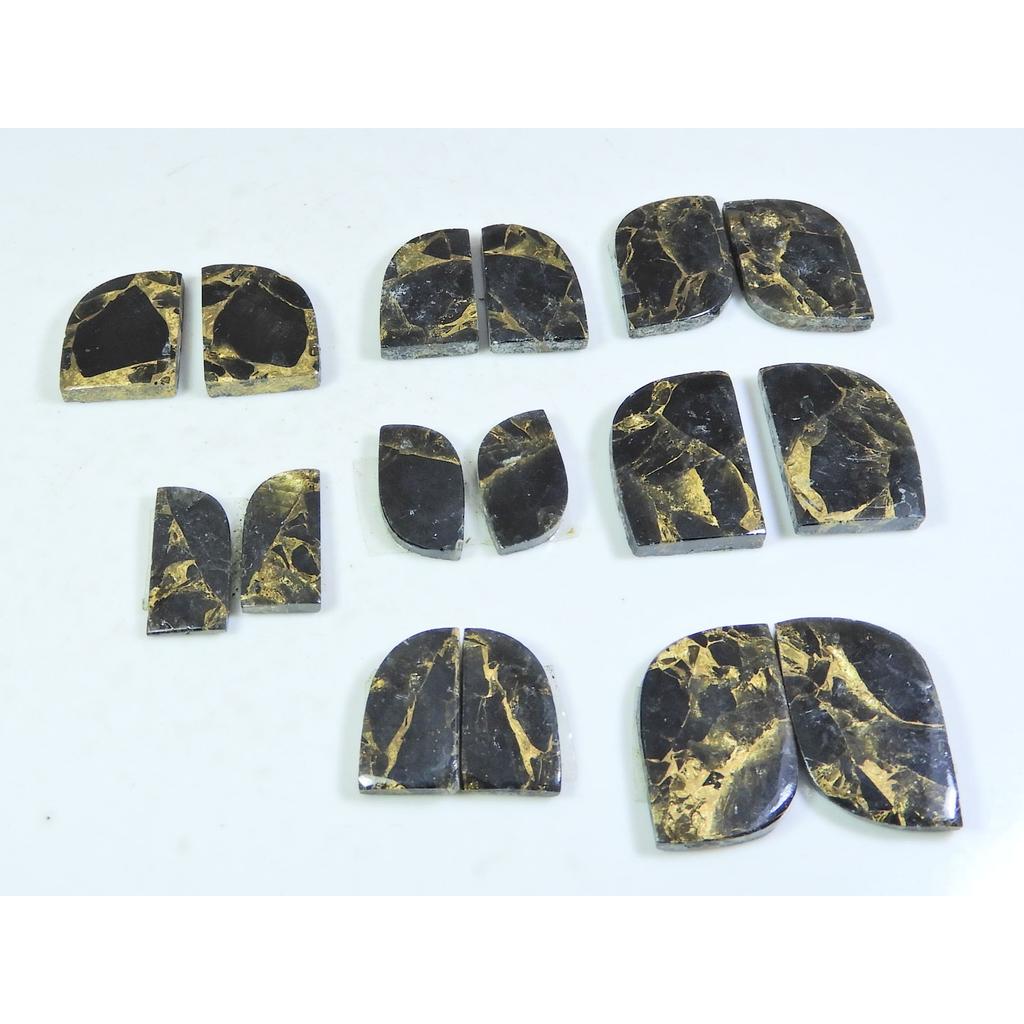 108Cts. Natural Black Copper Tourquise Fancy Cabochon Matched Pair 8Pair Lot A-128