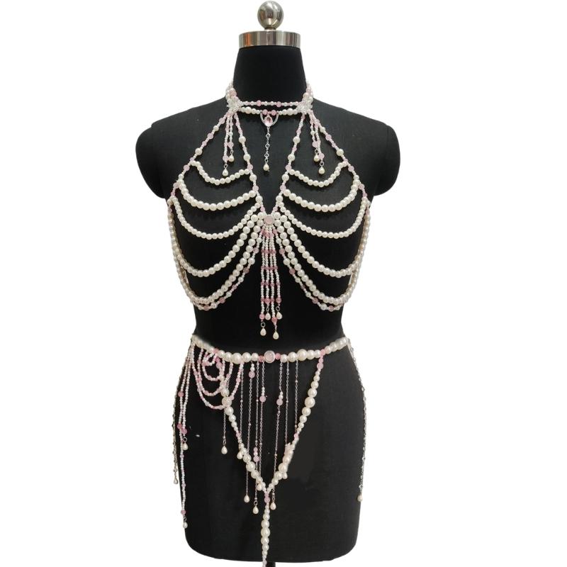 Adjustable Pearls Body Jewelry Body Chain Decoration for Trendy Women Strapless Dresses and Casual Stylish Outfits