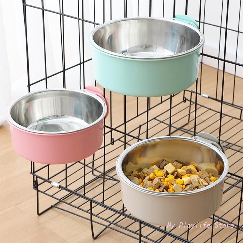 Pet Feeding Bowl Hanging Non-Slip Cats Dogs Food Bowls Stainless Steel Puppy Water Feeder Can Be Fixed On The Cage Pets Supplies