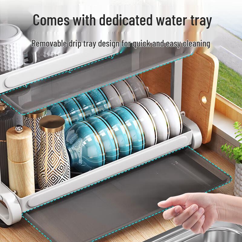 Modern 2-Tier Carbon Steel Kitchen Countertop Drying Rack