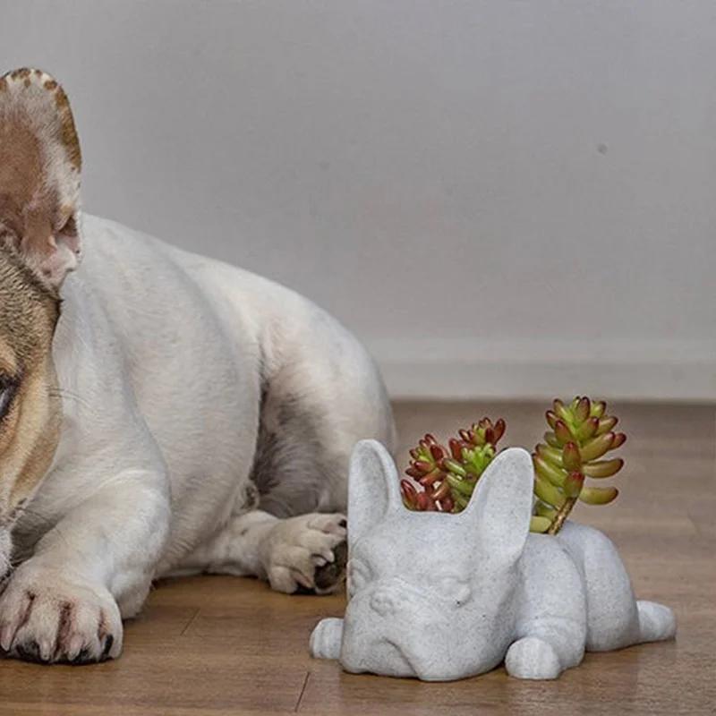 Die Welpen-Statue, Übertopf, Kunstharz, Ornament, Sukkulenten, Blumentopf, Heimbüro, Schreibtisch, Gartendekoration, 10 x 5 x 3,5 cm