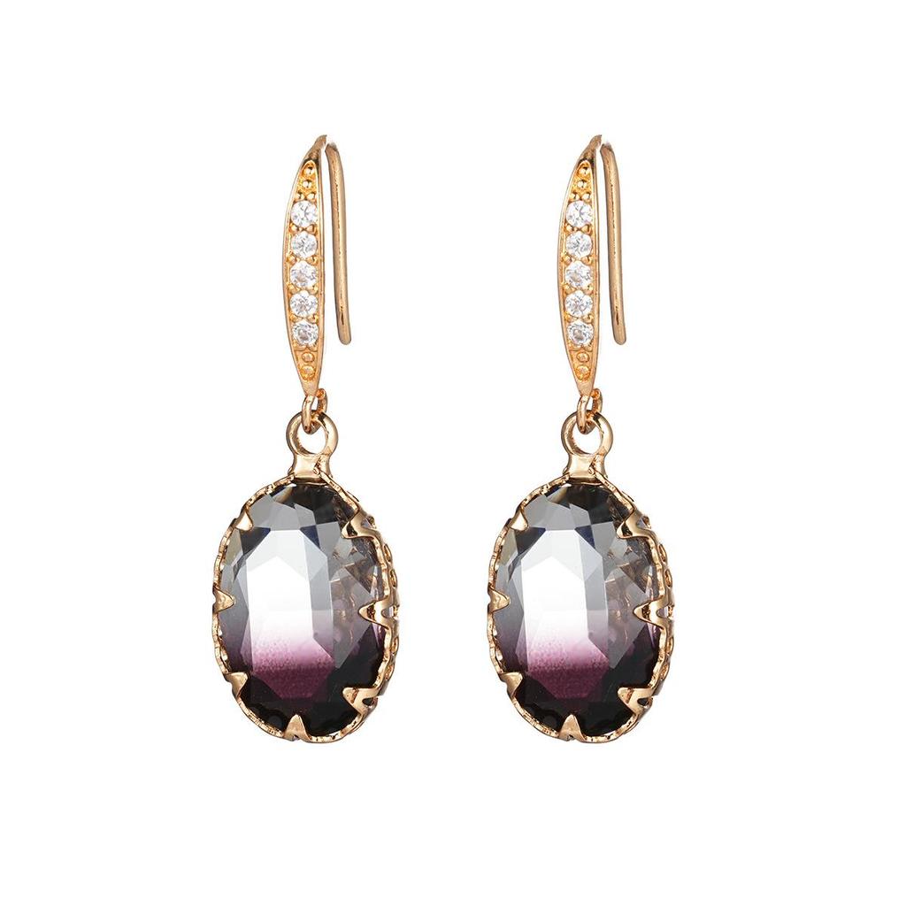 Elegant Geometric Oval Gemstone Earrings with Zircon Inlay - Exquisite Tourmaline Design
