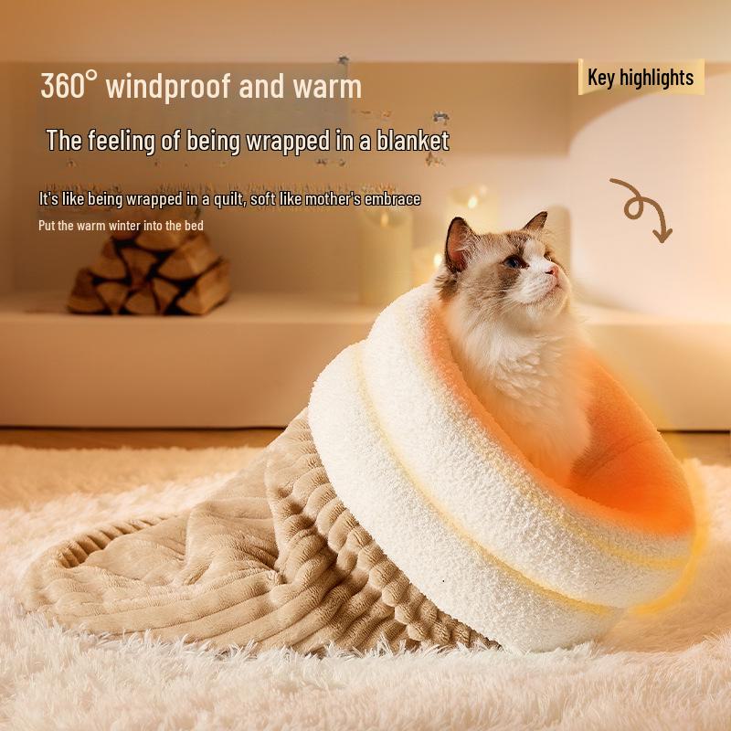 2024 Autumn/Winter Cozy Cat Bed: Enclosed Sleeping Bag for Kittens & Small Dogs with Sense of Security