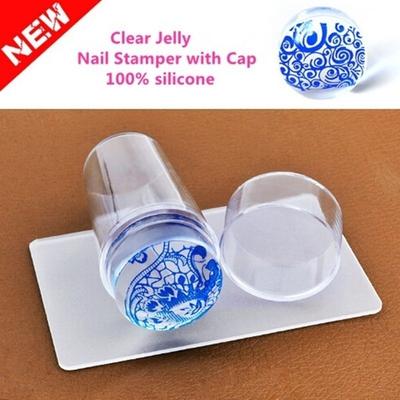 New Design Pure Clear Jelly Silicone Nail Art Stamper Scraper with Cap Transparent 2.8cm Nail Stamp