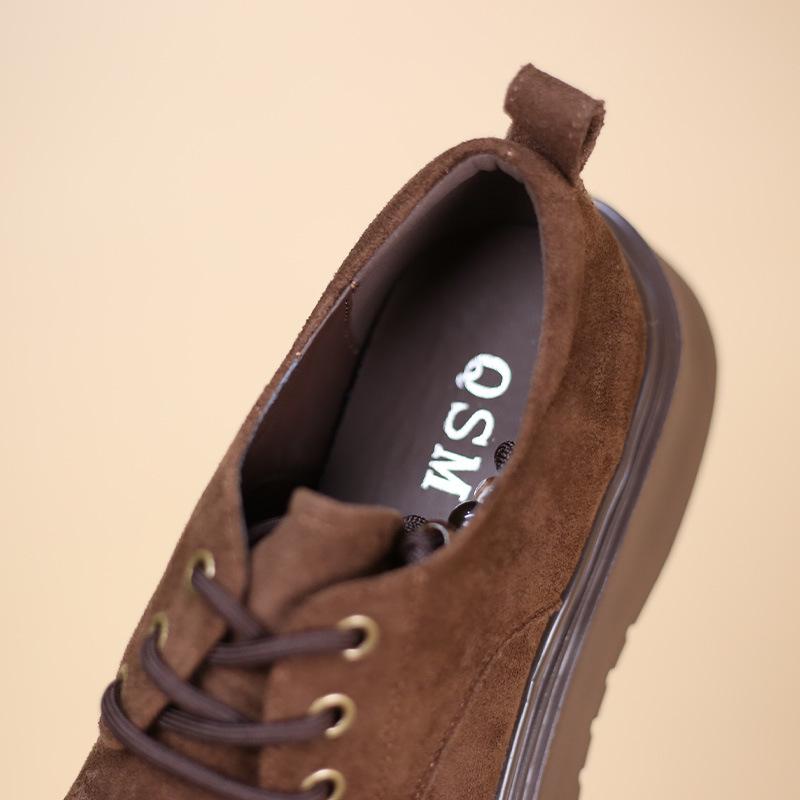 Φθινόπωρο 2025 Γυναικεία Μόδα Παχύσολα Δερμάτινα Μοκασίνια με Κορδόνια και Μπαλώματα, Στρογγυλή Μύτη, Αυξητικού Ύψους