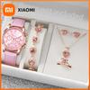 5/6 STK. Mode Damen Quarz Uhr Lederarmband Analog Armbanduhren Herz Strass Schmuckset(Ohne Box)
