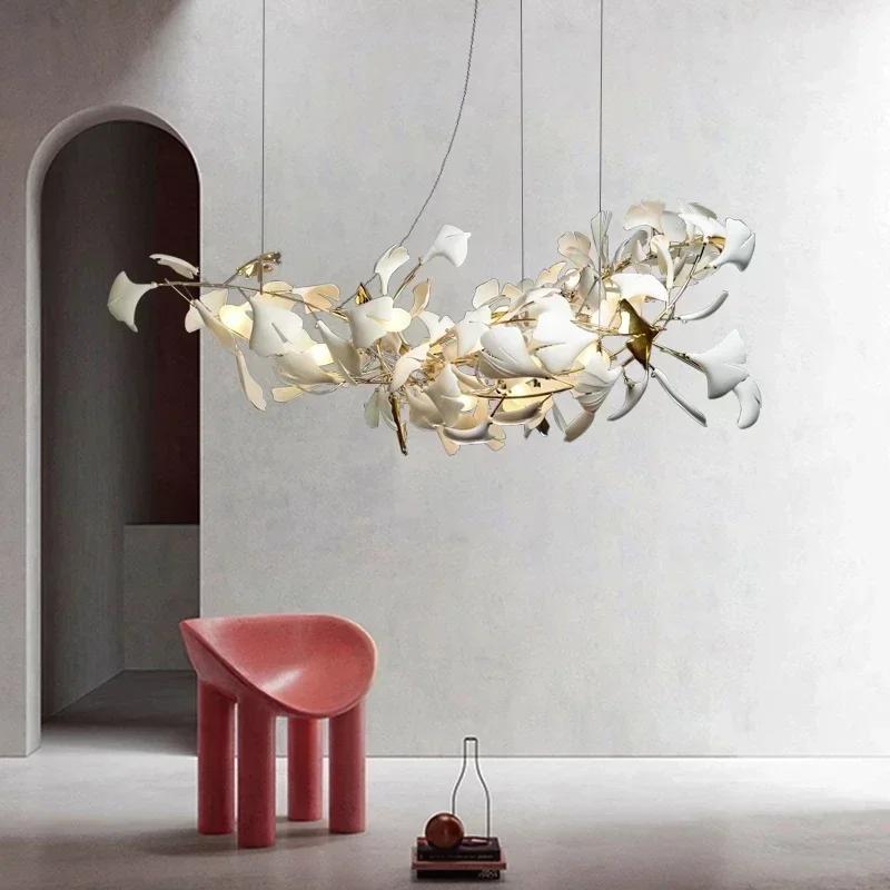 Modern creative LED porcelain ginkgo Chandeliers hotel living room home decoration lamp Nordic restaurant art island Chandeliers