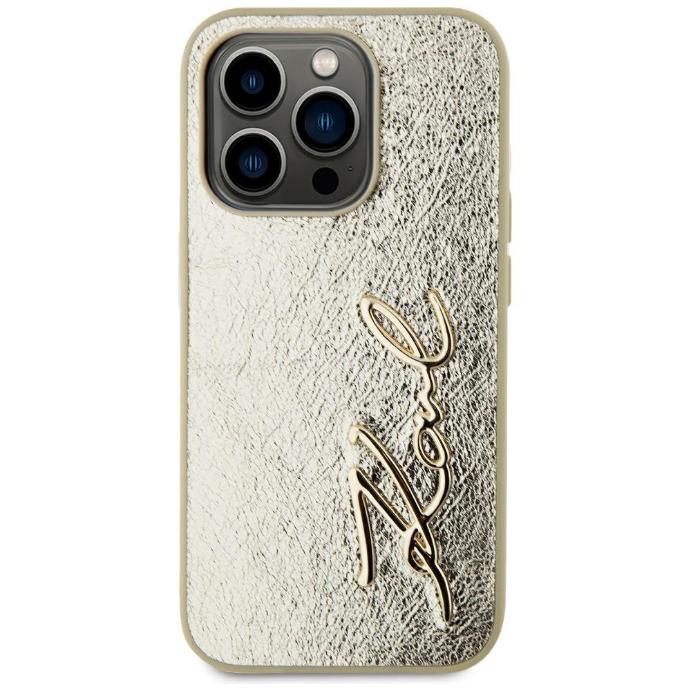 Etui do iPhone 15 Pro Max Karl Lagerfeld Wrinkled Metal Signature Złote