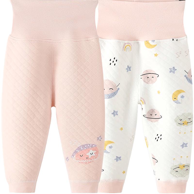 Shubeiyi Cotton Padded Baby High-Waisted Warm Pants 2-Pack