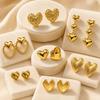 High-End Heart-Shaped Gold Stainless Steel Earrings | Creative Fashion Studs