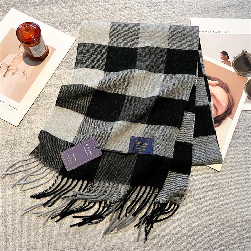 Fashion Plaid Wool Blend Scarf For Women Warm Winter Vintage Preppy Style Plaid Scarves Wraps Bufanda Shawl Christmas Gift