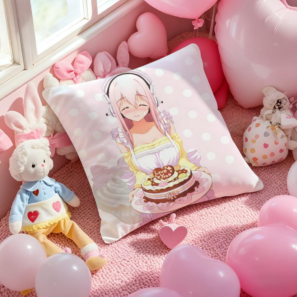 Anime Super Sonico Manga Classic Cushion Cover Pattern Printed Pillowcase for Living Room Sofa Cushion Cover & Bedroom Decor