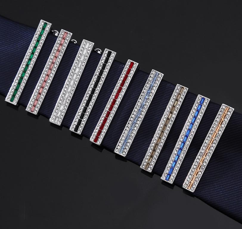 Classic Shiny Strip Zircon Tie Clip Cufflink Set Premium Alloy Fashion Retro for Groomsmen Anniversary Gifts