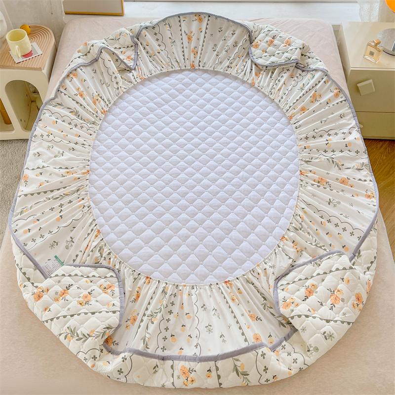 Floral Fitted Sheet Queen Size Bed Cover Thicken Bedsheet Quilted Mattress Protector Tampa De Colchão (Pillowcase Need Order)