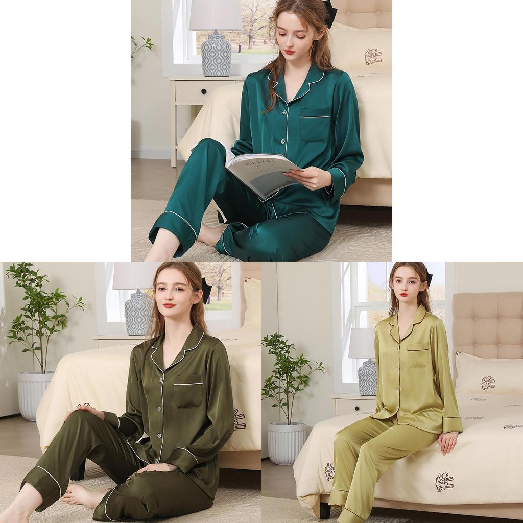 Silk Pajama Set For Women Spring Summer Light Breathable Lounge Sleepwear For Home Use