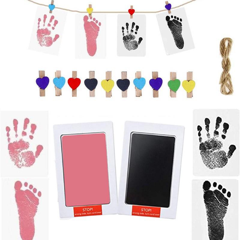 

Детская штемпельная подушечка: Сувенир с отпечатком руки, отпечатком ноги, отпечатком лапы питомца - Идеально для подарков на крестины ребенка Pink + Black Ink