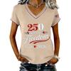 Women's Casual V Neck Short Sleeve Pullover Printed T-Shirt Top