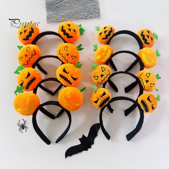 Versatile Costume Hair Pieces Halloween Plush Pumpkin Headband, Fuzzy Orange Ghost Face Holiday Headwear for Kids Adults Accessories Women Cosplay
