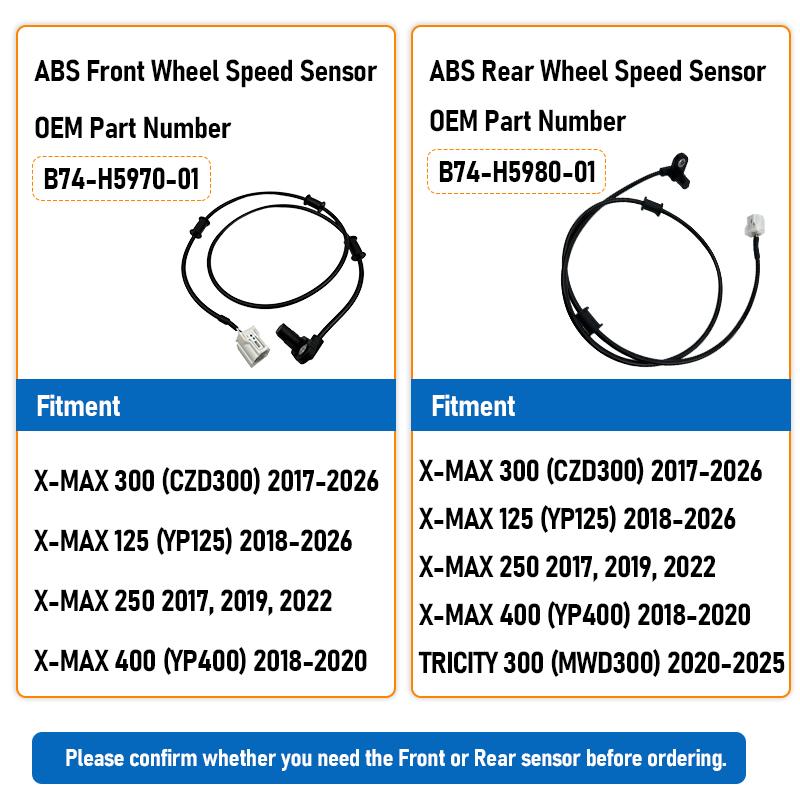 1PCS Motorcycle ABS Wheel Speed Sensor For Yamaha XMAX 300 2017-2026 XMAX 400 XMAX125 Tricity 300 B74-H5970-01 B74-H5980-01
