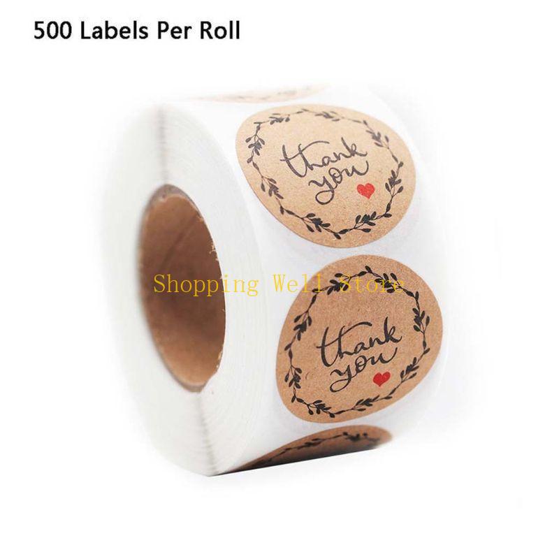 KX4B 500pcs Homemade Thank You Kraft Stickers Round Seal Label for Small Shop Handmade Stationery Decoration