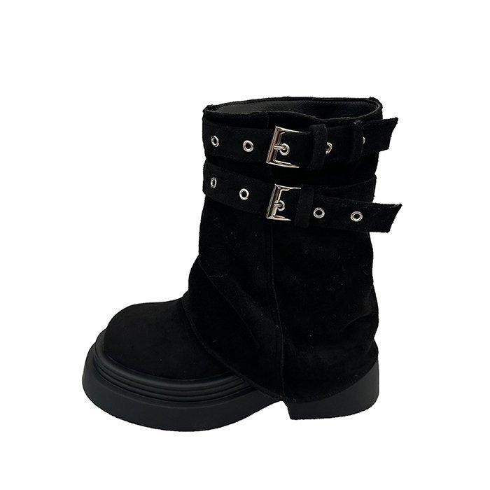 Cowhide Version Martin Boots Women's 2025 New Autumn Super Fire Design Belt Buckle Retro Versatile Trouser Tube Boots