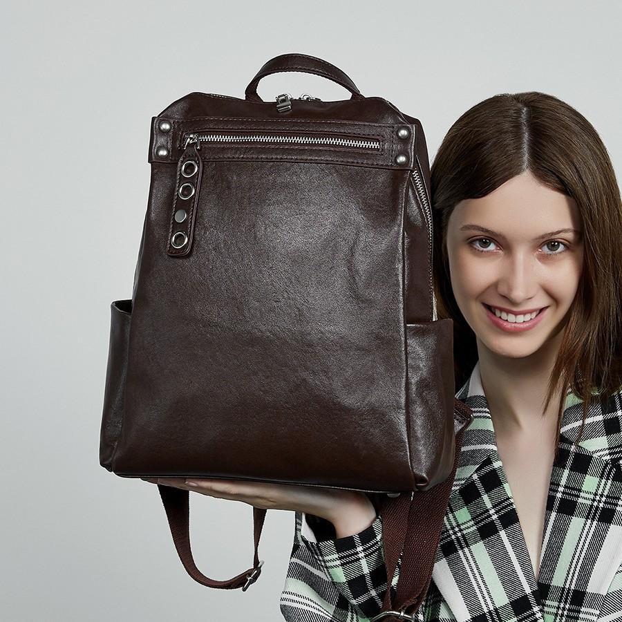 Large Capacity Cowhide Backpack Fashion Travel Backpack Leather Women's Bag