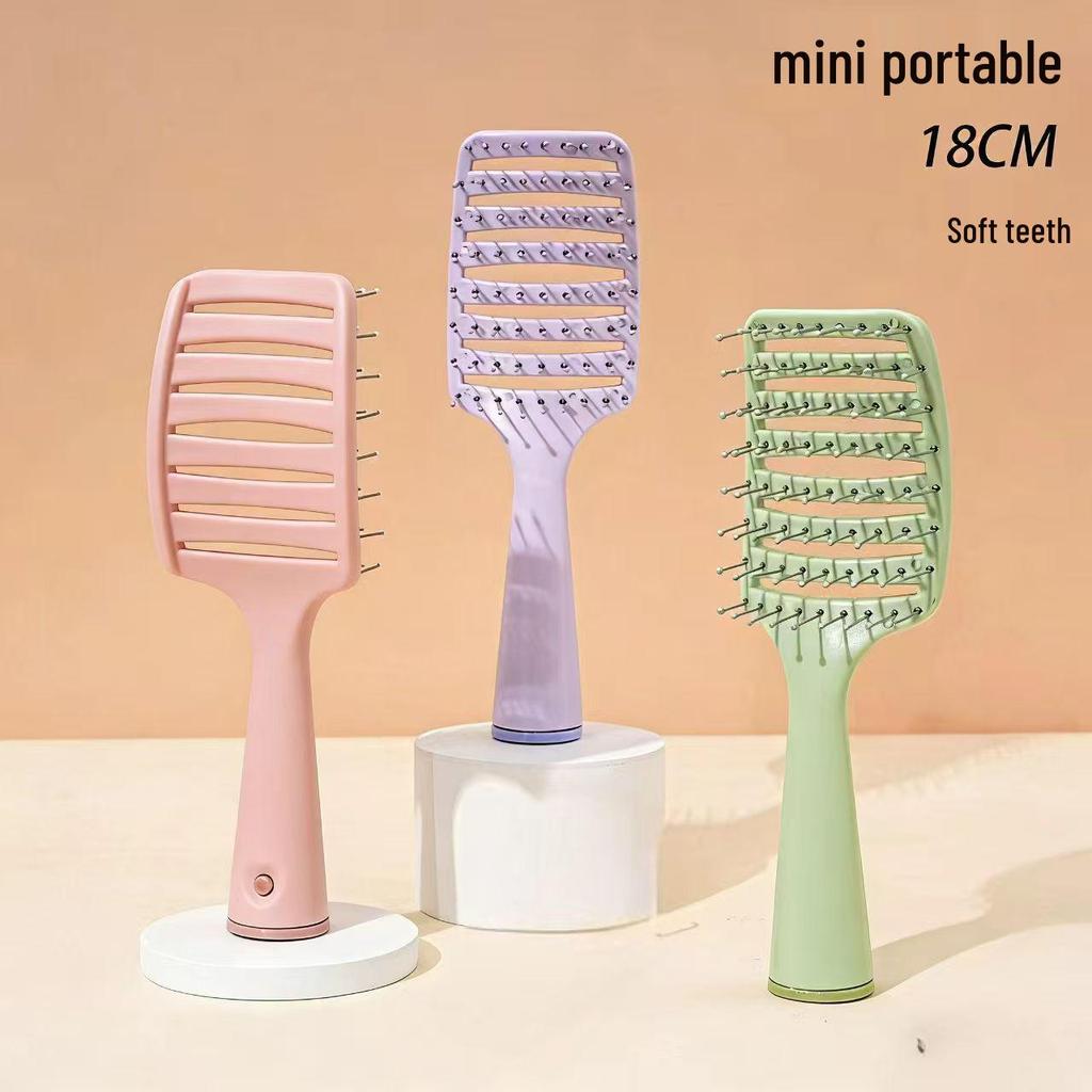 Compact Fluffy Massage Comb with Cleaning Claw - Long Handle for Hair Styling and Care