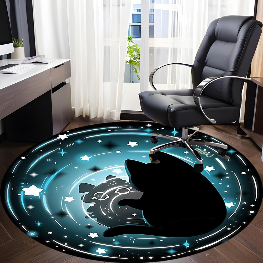 1 Stück Katze Galaxie Büro Runder Teppich, Unter Bürostühlen Schlafzimmer Wohnzimmer Heimdekoration, Raumdeko