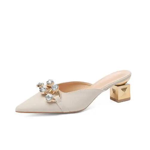 Fashion With Heel Slides Pointed Toe Shoes Women's Slippers and Ladies Sandals Outside New Fashion Chic Elegant Summer 2025 Style Luxury