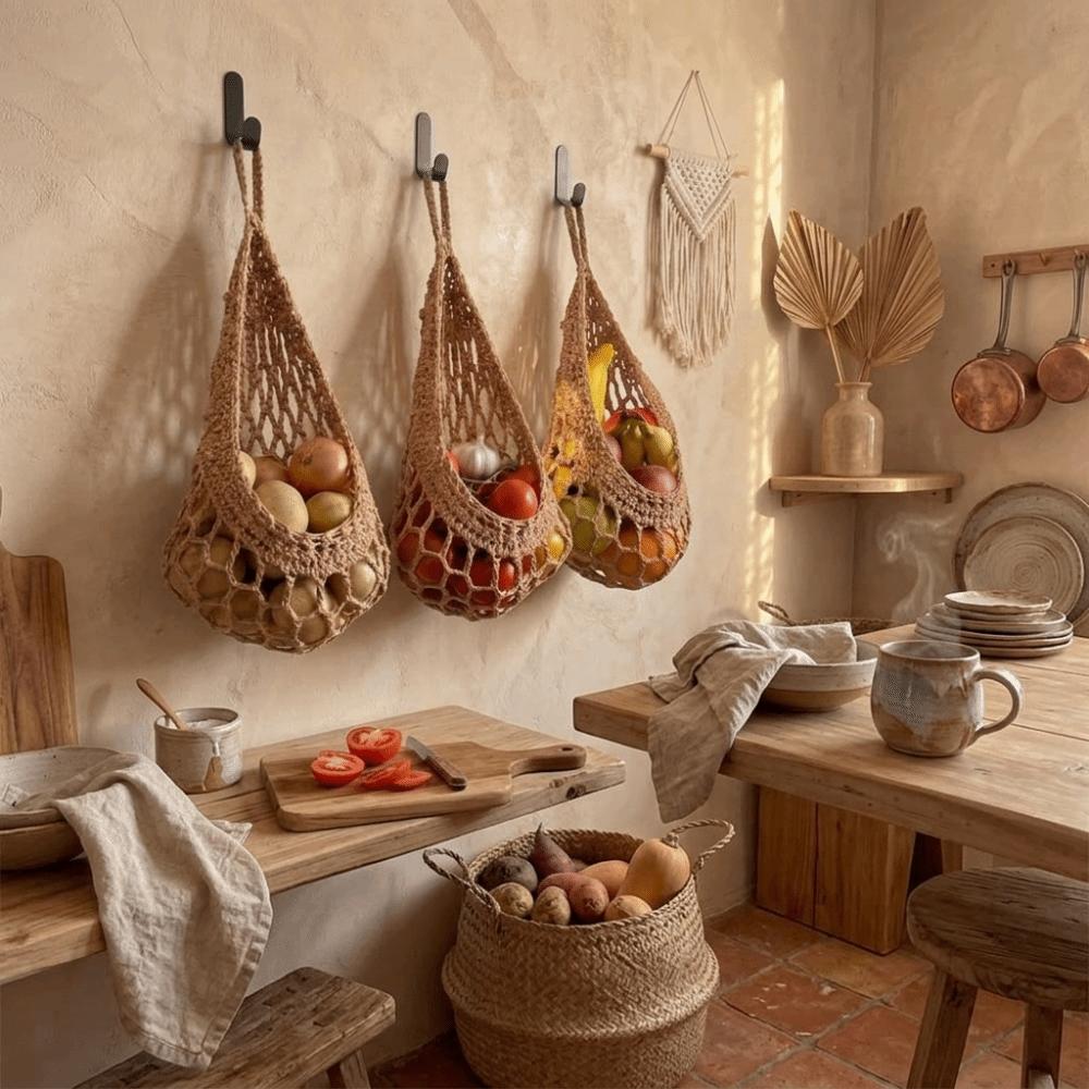 Cotton Rope Fruit Storage Basket Hand Woven Vegetable Storage Basket  Home Storage