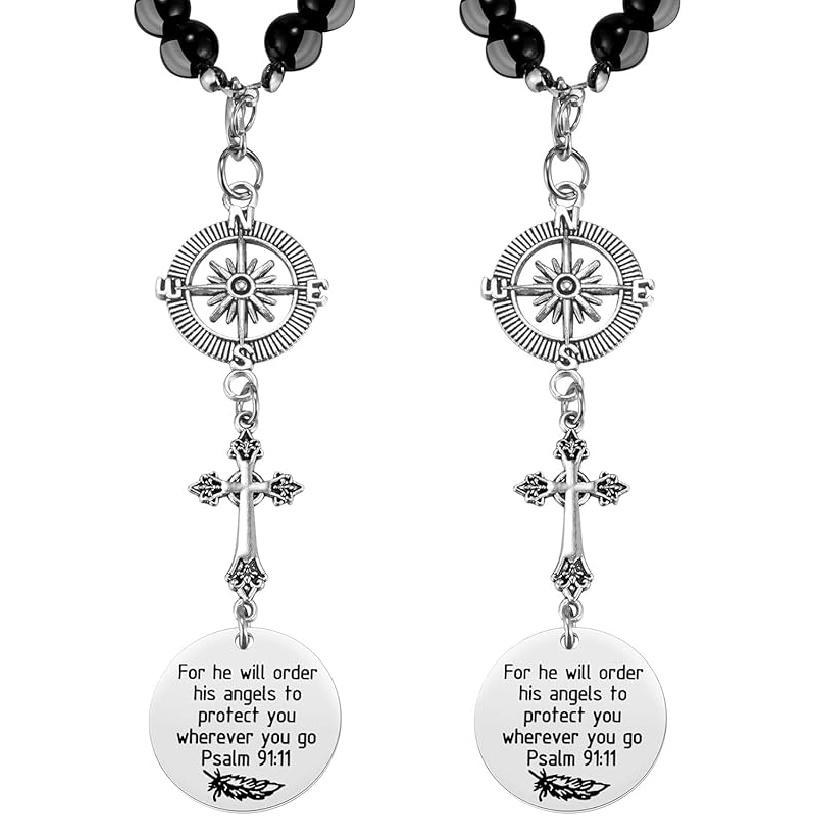 2 Pack Rear View Mirror Accessories Guardian Angel &Cross Car Charm,Christian Car Accessories,Rear View Mirror Hanging,Guardian Angel Hanging 2pcs Cross