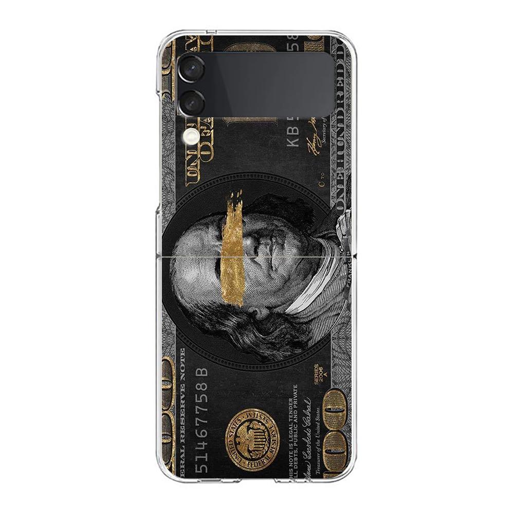 Phone Cover For Samsung Galaxy Z Flip 6 5 4 Case Transparent For Samsung Z Flip 3 Hard PC Foldable Shell USD Dollar Cash Luxury