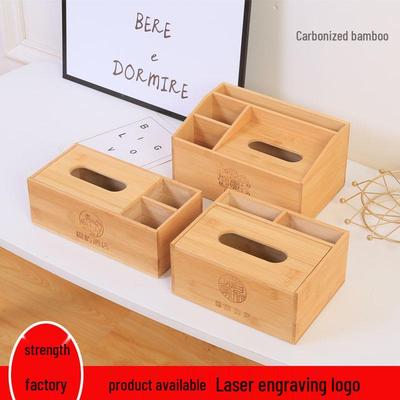 Scatola Portatovaglioli Multiuso in Bambù e Legno con Porta Telecomando e Logo Personalizzato Inciso per Uso Domestico o Alberghiero
