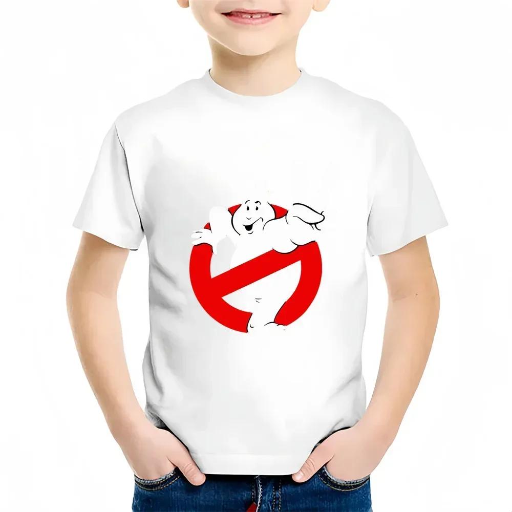 Summer Cartoon Children 100% Cotton T-shirt Fun Ghostbusters Games Print Short Sleeve Kids Tee Cute Baby Tops for Boys And Girls