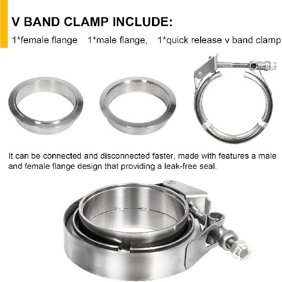 TIROL 2.5 V Band Clamp Quick Release 2.5 Inch Exhaust Clamp with Exhaust Flange Male Female Stainless Steel for Turbo Downpipes