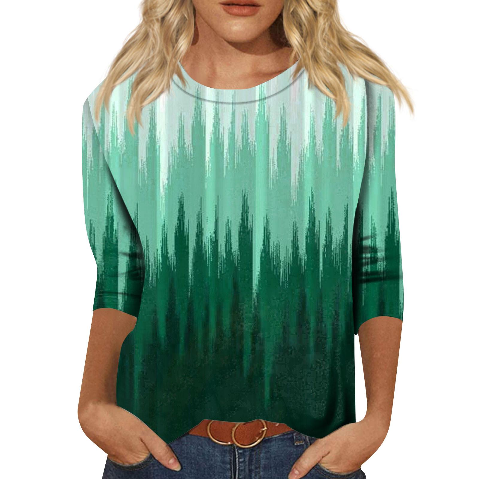 Женская мода повседневный винтажный принтованный топ с семью рукавами и круглым вырезом — фото 5